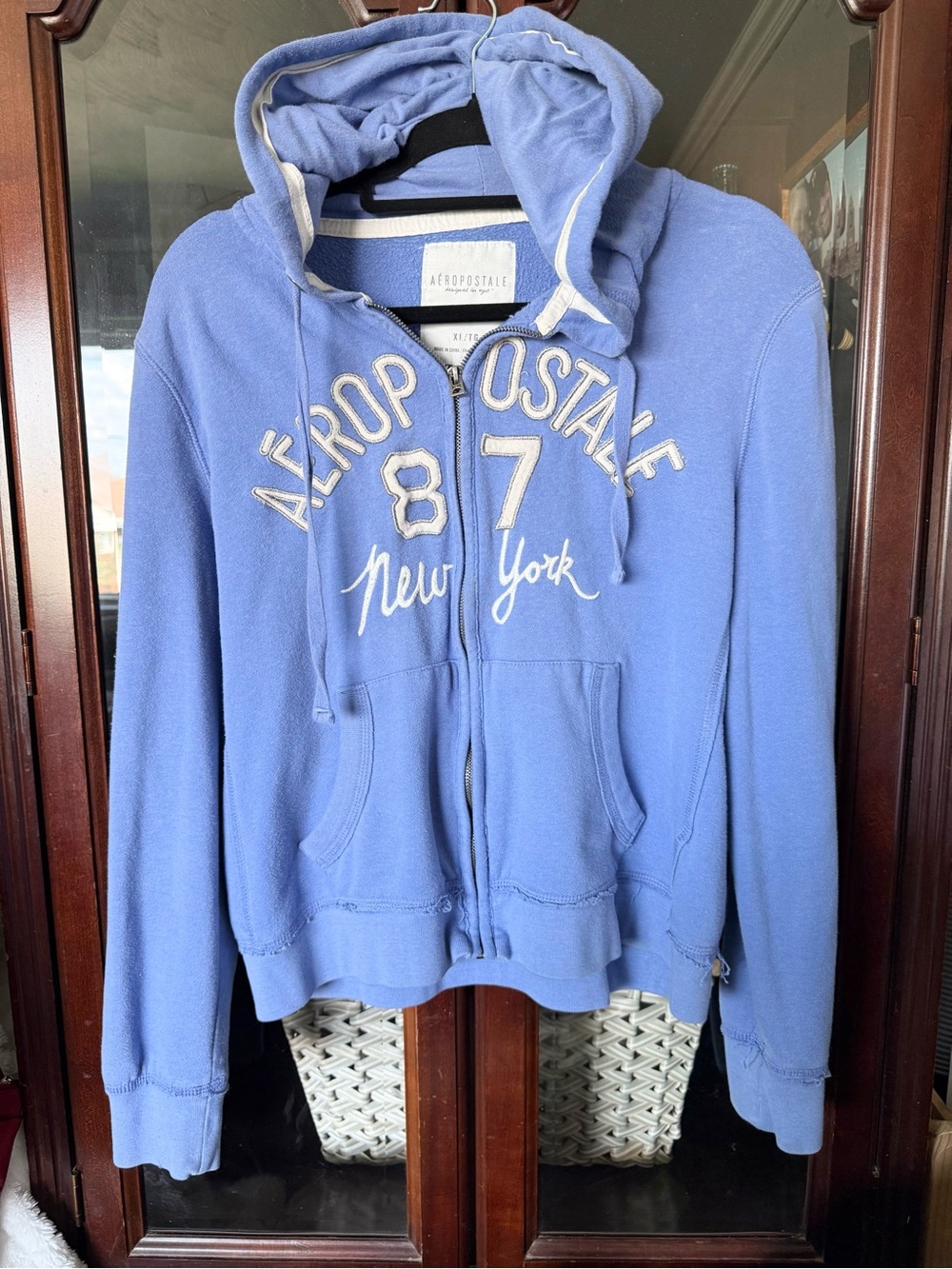 Aeropostale Light Blue Zip-Up Hoodie with Applique